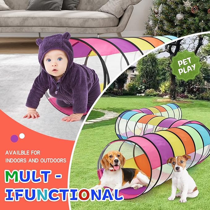 Colorful Baby Play Tunnel for Toddlers with 2 Mesh Sides, Kids Crawling Tunnel Play Tent Pop Up Toddlers Tunnel, Cat Tunnel for Dogs Pets Indoor Outdoor Toy Gift
