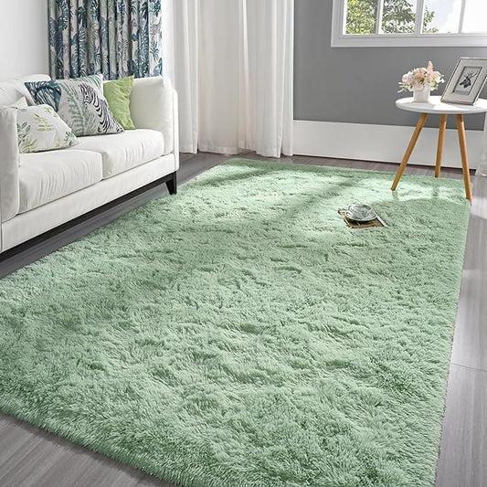 Pettop Fluffy Sage Green Rug for Bedroom Living Room, 8x10 Feet Super Soft Shaggy Plush Fuzzy Rugs for Girls Kids Boys, Non-Slip and Washable Rug for Nursery Classroom, Carpet for Rooms Decor