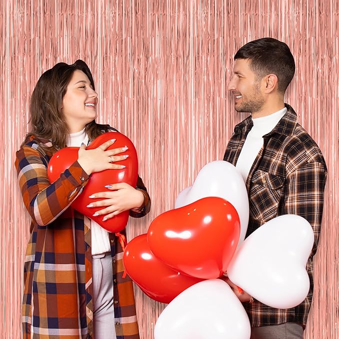 2 Pack Rose Gold Decorations, 3.28 FT x 7.05 FT Rose Gold Fringe Curtains, Metallic Photo Backdrop Tinsel Backdrop Foil Curtains, Metallic Party Supplies Wedding Decor