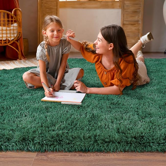6x9 Super Fluffy 6x9 Rug for Bedroom, Modern Shag Dark Green Area Rugs, Soft and Cozy Plush Large Carpet for Kids, Girls Boys and Teens Decorations for Living Room Dorm Nursery Classroom