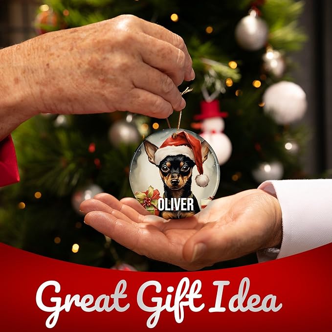 Miniature Pinscher Personalized Pet Ornament for Christmas Tree - 3" Round Ceramic - Printed in USA - Choose from 200 Breeds - Dog Mom - Dad - Xmas Decoration DOG0143