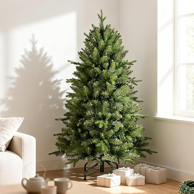 4FT Artificial Christmas Tree with 668 PE&PVC Mixed Branch Tips, Unlit Hinged Premium Spruce Fake Xmas Trees, Green, Foldable Base