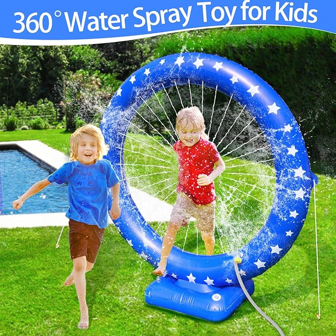 iGeeKid Sprinkler for Kids,Inflatable Sprinkler Water Toys Circular Ring Spray Toy for Kids Garden,Yard & Family Backyard Lawn Outdoor Play,Summer Water Party Supplies Outside Games Activities