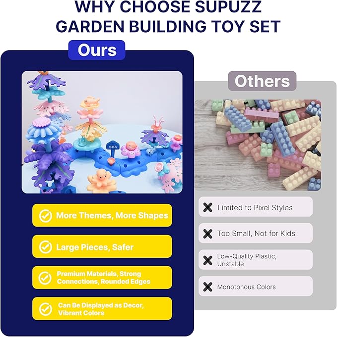 Coral Reef STEM Building Blocks for Small Groups - 38PC Educational Toys with Octopus, Creative Learning Kit for Preschool & Daycare Ages 3-5 (Ocean-World-L1)