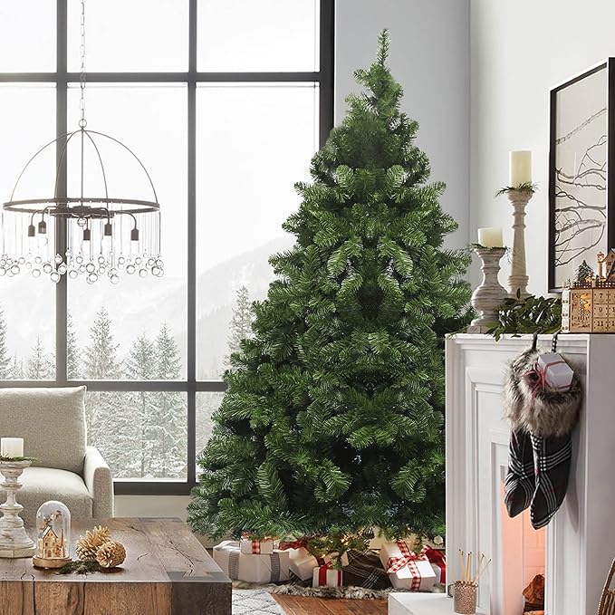 7ft Christmas Trees, Premium Hinged Artificial Christmas Tree Holiday Pine Trees with PVC Branch Tips Easy Assembly Metal Stand& Foldable Base Xmas Tree for Home, Office, Party Decoration.