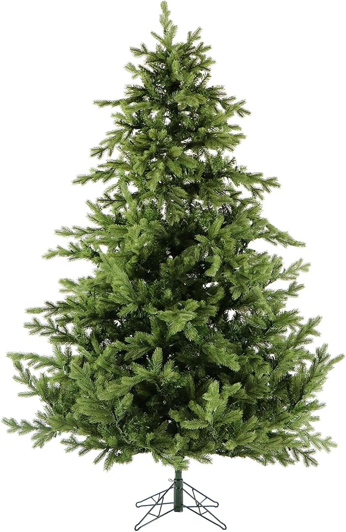 Fraser Hill Farm 7.5-Ft. Woodside Pine Artificial Christmas Tree with Stand and No Lights, Unlit Foldable Fake Christmas Tree with Realistic Foliage for Home Decoration