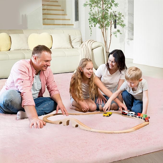 Ultra Soft Rug for Living Room, 8X10 Fluffy Shag Area Rug for Bedroom, Modern Shaggy Carpets Fuzzy Rug for Teens Dorm Nursery Home Decor Aesthetic, Upgrade Anti-Skid Durable, Pink