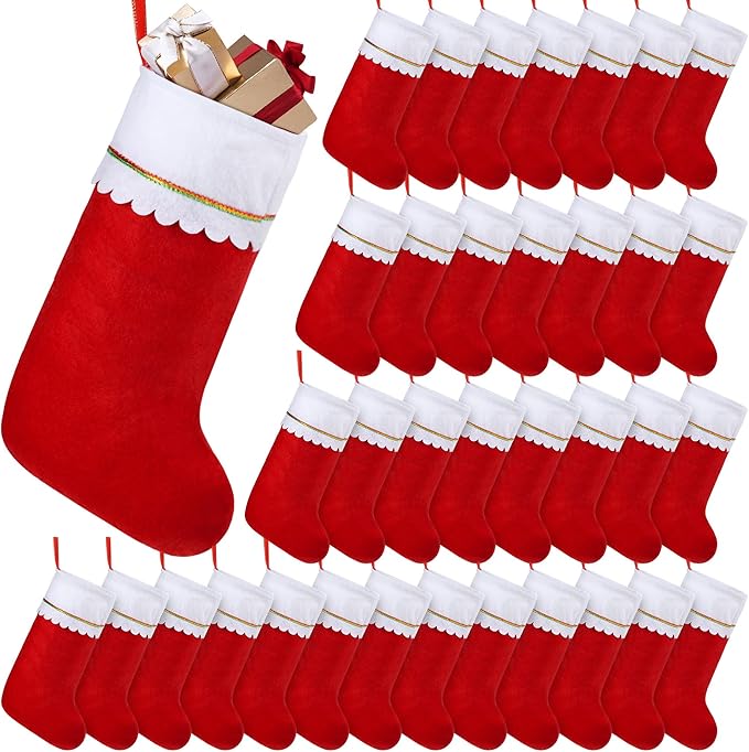 36 Pack Red Felt Christmas Stockings Bulk 18" Xmas Fireplace Hanging Stockings Christmas Holiday Decoration Stockings Party Favors Stockings for Xmas Decoration