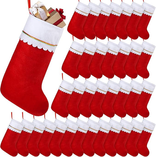 36 Pack Red Felt Christmas Stockings Bulk 18" Xmas Fireplace Hanging Stockings Christmas Holiday Decoration Stockings Party Favors Stockings for Xmas Decoration