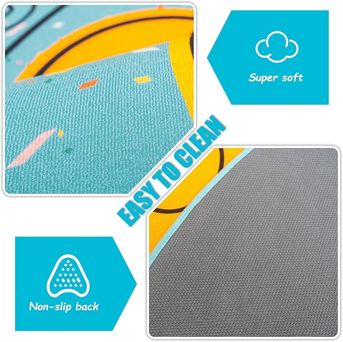 ABC Alphabet Rug for Kids, Classroom Playmat 6ft Non-Slip Circle Rugs for playroom, Round Area Rug for Elementary Classroom, Play Carpet for Boys Girls Bedrooms Playroom,Nursery Rugs-Blue or Black