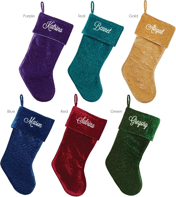 Personalized Planet Gold Velvet Christmas Stocking with Custom Name Embroidered | Family Stockings | Festive Holiday Home Décor | Ready to Hang