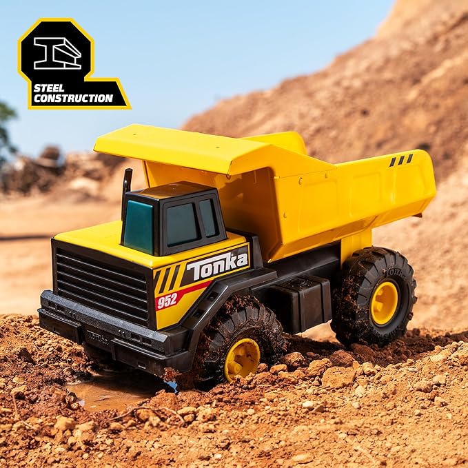 Tonka Steel Classics Mighty Dump Truck - Made with Steel & Sturdy Plastic, Yellow Toy Construction Truck, Boys and Girls, Kids, Toddlers, Ages 3+