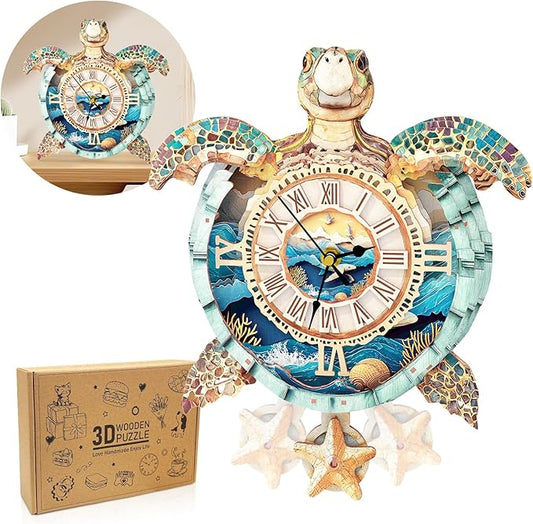 3D Puzzles for Adults Clock-Turtle Design Model Kit-Mechanical DIY Pendulum Clock with Roman Numerals-Desk Home Office Decor Personalized Gift for DIY Lovers