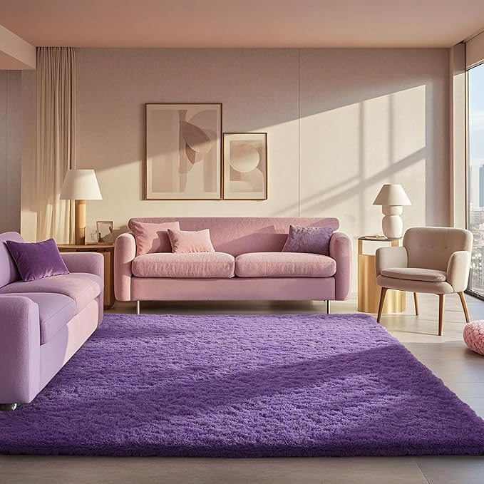 Ophanie Purple Rugs for Bedroom Living Room, Fluffy Fuzzy Furry Carpet, Plush Soft Shaggy Bedside Indoor Floor 4x6 Area Rug for Kids Girls Boys Baby Teen Dorm Nursery Home Decor Aesthetic