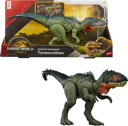 Mattel Jurassic World Rebirth Gigantic Thrashers Tyrannotitian Dinosaur Figure Toy, 2 Tail Activated Rampage Attacks, Digital Play