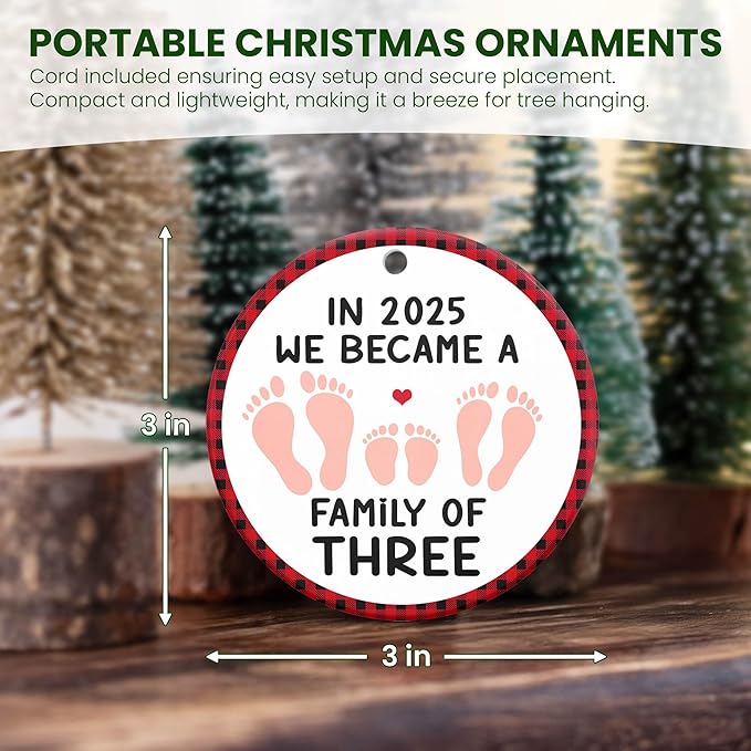 OASSIE Baby's First Christmas Ornaments 2025 - Ceramic Christmas Ornaments 2025 for Tree Decorations - Gifts for New Mom Dad Parents Couples, Family of Three, Pregnancy Announcement for Grandparents