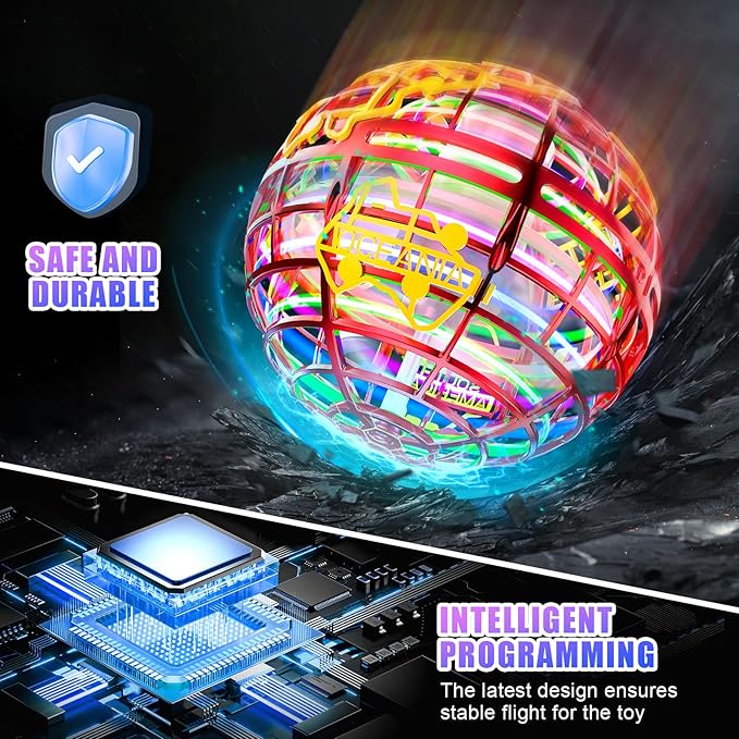 Flying orb Ball 2025 Hover Boomerang Ball 6 Lighting Effects Cool Toys Gift for 678910+ Year Kids Teen Adults Indoor Outdoor Flying Ball Toy（Blue & Red）