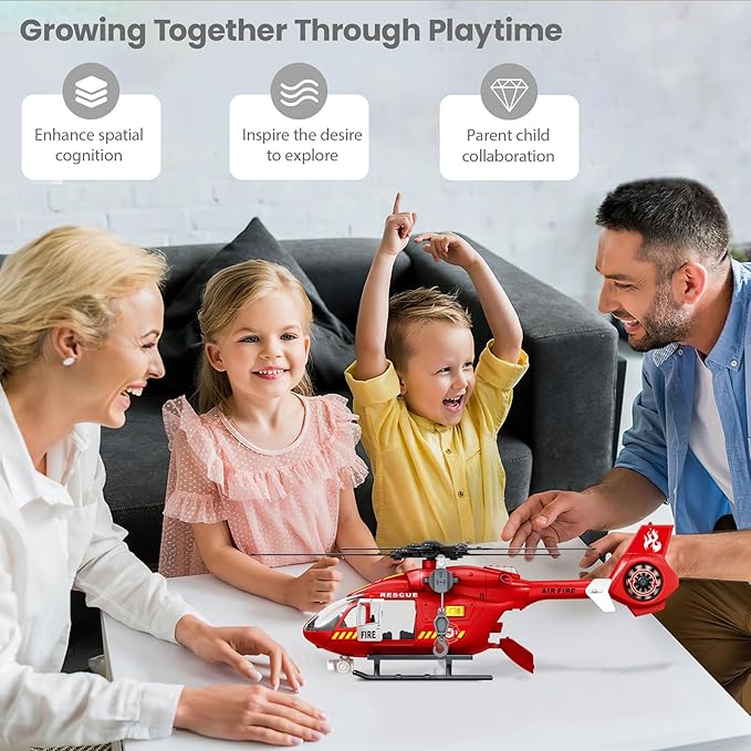 Wenbeier Fire Rescue Helicopter Toys for Boys with Hanging Basket Toy Airplane with Lights and Sound Firefighting Vehicles Toys for Kids Aged 3 4 5 6 7