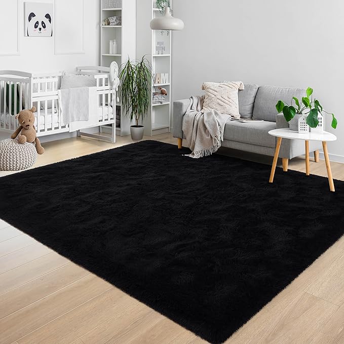 5x8 Fluffy Soft Black Rug for Living Room Bedroom, Large Area Rugs Super Soft Shaggy Carpet for Classroom Kids Babys Playroom Toddler Nursery Dorm Home Decor, Modern Indoor Non Slip Rug