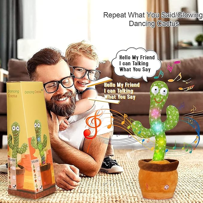 Emoin Talking Dancing Cactus Toy Mimicking Toy, Singing Cactus Mimicking Recording Repeating What You Say with LED English Songs for Toddlers Boys Girls, Interactive Baby Toys
