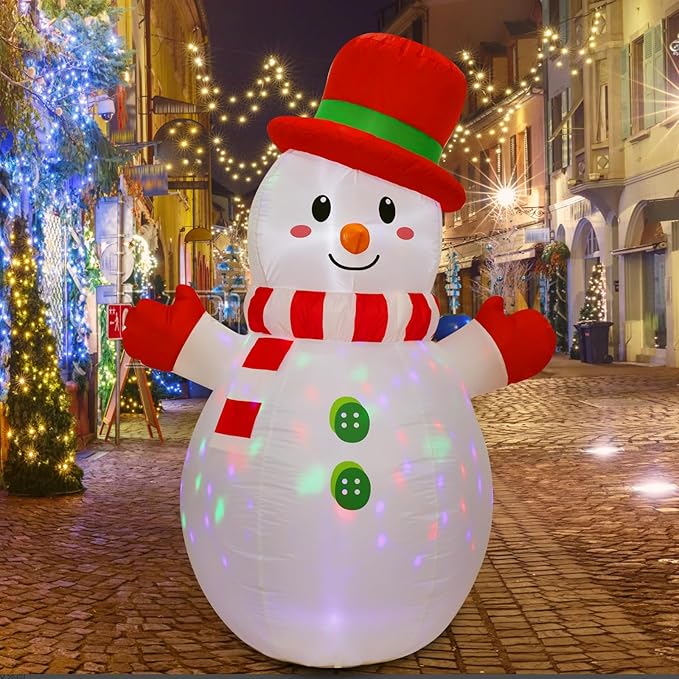 Peyton 6FT Inflatable Snowman Outdoor Decorations, Blow up Snowman Inflatable with Rotating Built-in LED Light, Christmas Inflatable Yard Decoration Indoor and Outdoor.