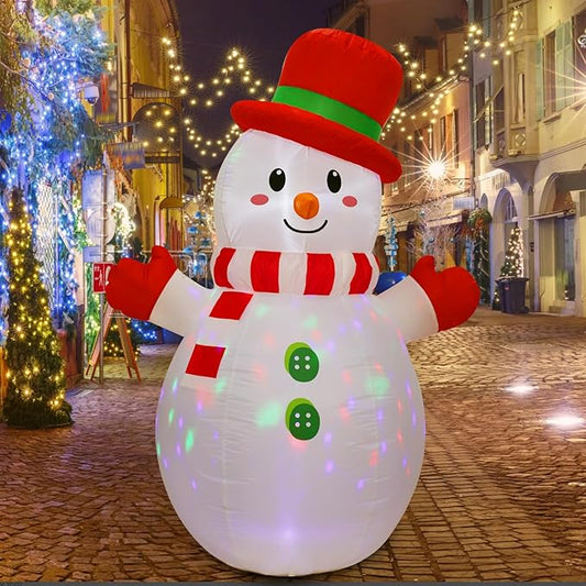 Peyton 6FT Inflatable Snowman Outdoor Decorations, Blow up Snowman Inflatable with Rotating Built-in LED Light, Christmas Inflatable Yard Decoration Indoor and Outdoor.