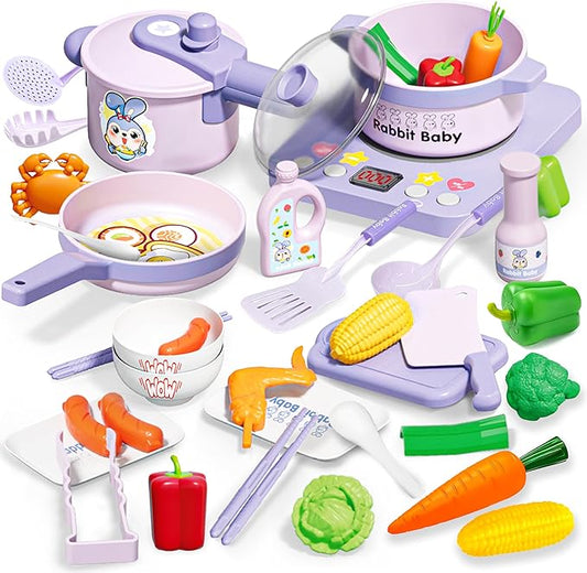 SMILESSKIDDO Play Kitchen Playset for Kids 3-12 Year Old - Toy Kitchen Pretend Play Food Sets for Girls Boys, Purple Play Pots and Pans Sets for Kids Kitchen, Learning Gift for Toddlers