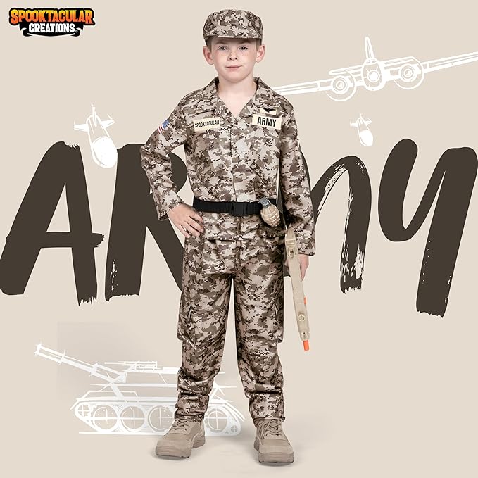 Spooktacular Creations Halloween Boys Army Costume, Military Costume for Kids, Camo Soldier Outfit for Toddler DressUp Party