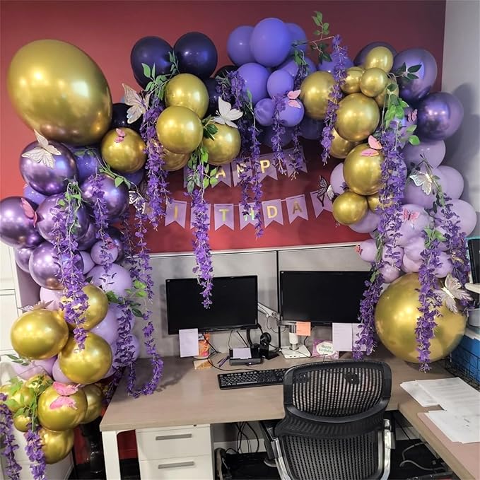 Pastel Purple Gold Balloons Set, 60Pcs 12 Inch Light Macaron Metallic Dark Purple Lavender Balloon with Gold Confetti Latex Balloons for Graduation Birthday Wedding Baby Bridal Shower Party Decoration