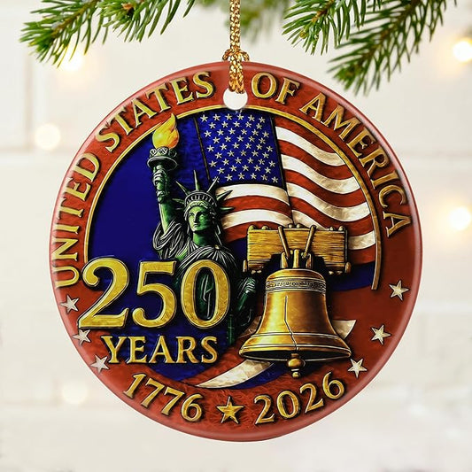 250 Years of America Ornament | Patriotic Christmas Ornament, Christmas Decoration, Hanging Ornaments for Tree | 1776-2026 Liberty Bell Decor, American Independence Day, July 4 Decor | Gift Exchange