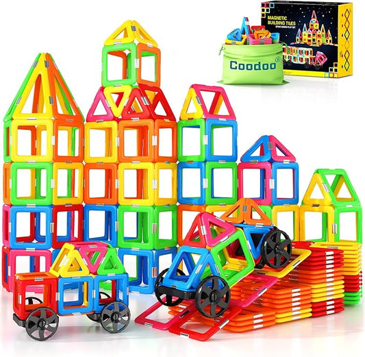 Magnetic Tiles with 2 Cars Toys for 3 4 5 6 7 8+ Year Old Boys Girls, Magnetic Blocks Building Set for Toddlers STEM Creativity Educational Toys for Kids Age 3-6