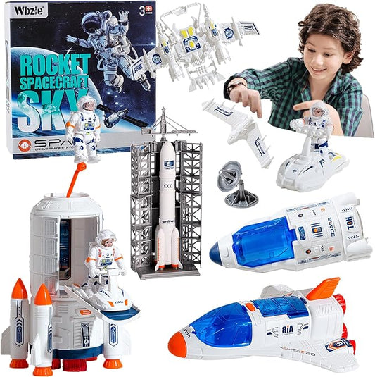 Space Shuttle Toys Set with Light and Sound, Rocket Ship Toys Playset with Spray Effects, Astronaut Toy for Kids 3-5, Outer Space ToyGift for Boys & Girls
