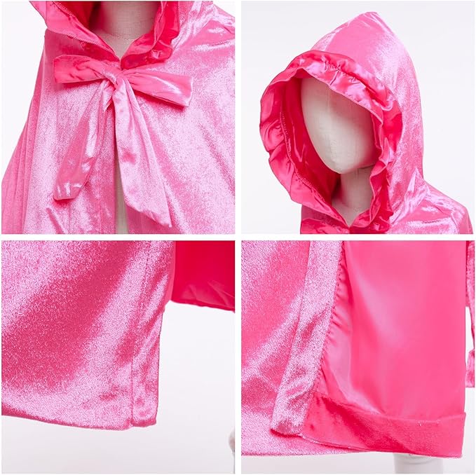 Newland Princess Costume for Girls - Princess Cape Long Hooded Velvet Cloak Princess Accessories Size M: 4-8Y/L: 8-12Y