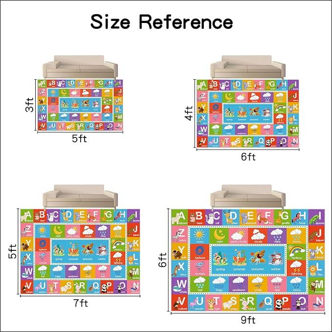 ABC Alphabet Rug, 5'x7' Educational Play Rug Carpet for Kids Classroom Playroom, Non-Slip Mat Playmat for Boys Girls