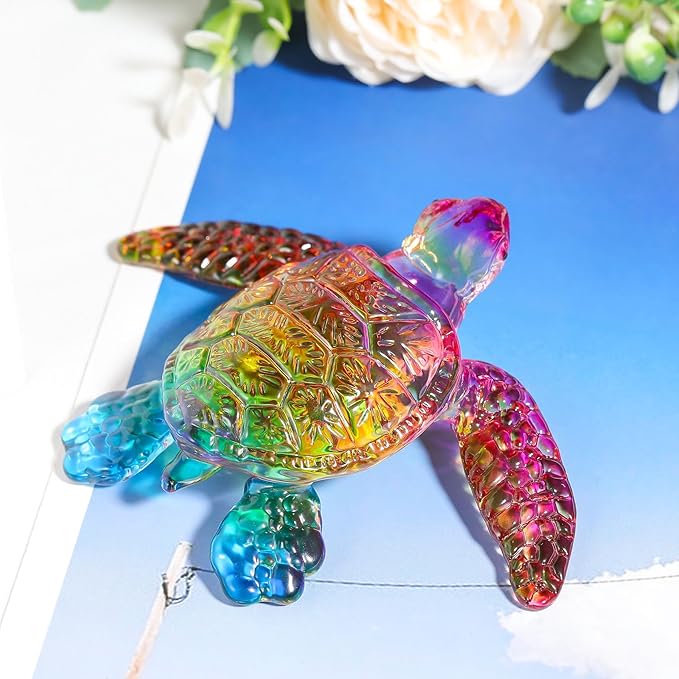 Movdyka Crystal Sea Turtle Decor Gifts for Women, Sea Turtles Statue Blown Art Glass Animals Sculpture Collection Figurine Home Decor, Paperweight Birthday Present for Best Frien