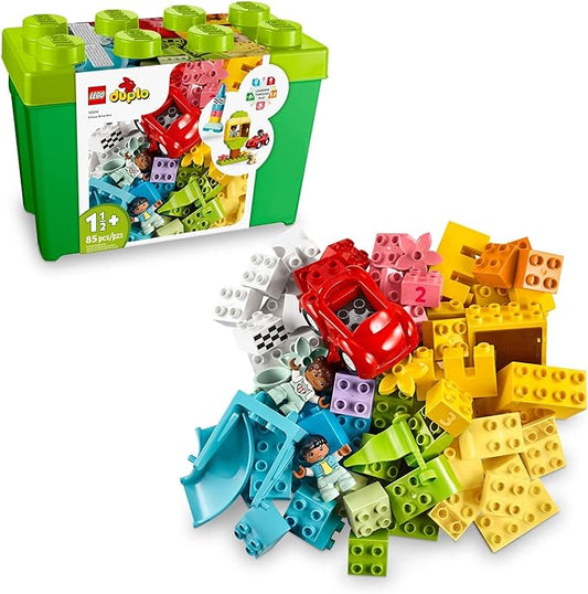 LEGO DUPLO Classic Deluxe Brick Box 10914 Starter Set - Features Storage Box, Bricks, Duplo Figures, Dog, and Car, Creative Play, Great Early Learning Toy for Toddlers Ages 18+ Months