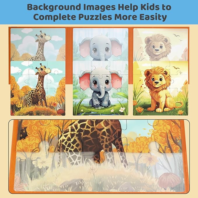 Dinosaur Puzzles for Kids Ages 3-5 113 Pieces Three-Book Animal Travel Puzzles for Kids 4-6 Airplane Car Road Trip Activities Games Toys 3 4 5 6 7 8 Year Old Girls and Boys Gift