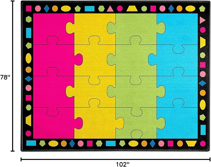Booooom Jackson Classroom Rug 16 Seats 6'5"x8'5" Colorful Puzzle Seating Preschool Rug with Non-Slip Backing