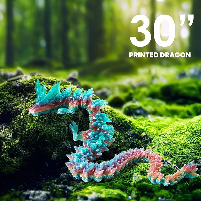 30'' 3D Printed Dragon - 3D Printed Toys, Articulated Crystal Dragon Large Rainbow Animal Fidget Toy, Decor Huge Dragons Collectible Figurines(Mixcolor2,30inch)