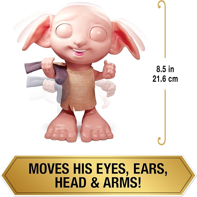 Wizarding World - 8.5" Harry Potter Elf Dobby Interactive Doll with Stocking and 30+ Sounds and Phrases - Harry Potter Gifts - Toys Kids 6+