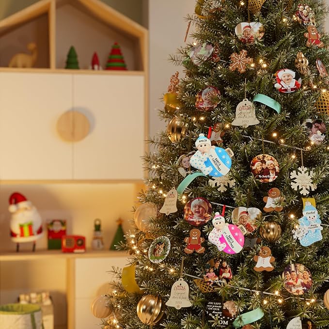 iDIY Personalized Babys First Christmas Ornaments 2025 - Custom Name Baby Ornaments for Christmas Tree - Xmas Gifts Ideal for Baby Grandkids Newborn - Girl or Boy - Blue