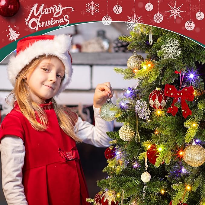 7.5ft Prelit Rotating Artificial Christmas Tree with Remote Timer & Dimmer, 470 Multi-Color LED Lights 1470 PE & PVC Branches for Holiday Decor