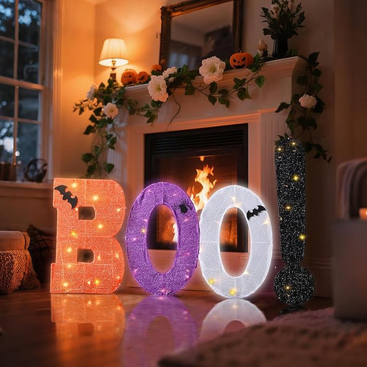 Halloween Decorations Outdoor & Indoor Marquee Light Up Letters Sign Boo! for Indoor Halloween Decor, Holiday Arrangements,Fireplace Mantel, Tabletop, Bedroom, Wall or Holiday Display