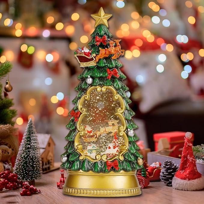 Christmas Snow Globe Lantern,Christmas Decorations Indoor for Home,with 6H Timer Musical Snow Globes,Battery or USB Powered Swirling Glitter Christmas Tree Snow Globes,Gifts,Santa Claus