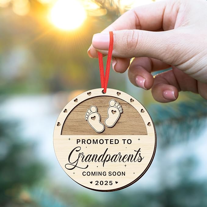 OASSIE Pregnancy Announcement for Grandparents, Christmas Ornaments 2025 - First Time Grandparents Gifts for Men, Women, New Grandma, Grandpa - Christmas Tree Decoration Wooden Ornaments