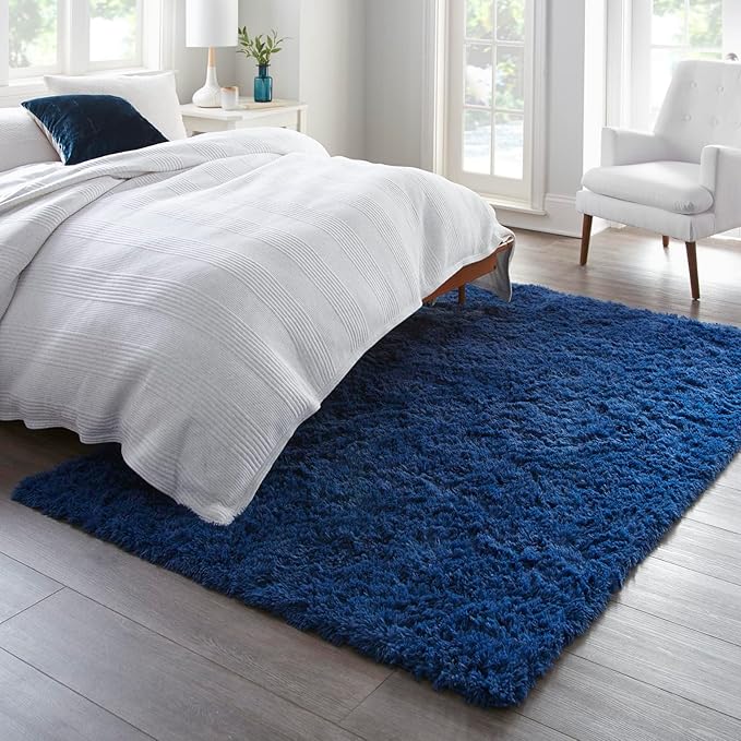 Ophanie 5x8 Blue Rugs for Living Room, Kids Nursery Rug Aesthetic, Playroom Navy Area Rugs for Boys Girls Teen Home Decor, Fluffy Fuzzy Soft Plush Shaggy Bedside Floor Bedroom Carpet for Teen