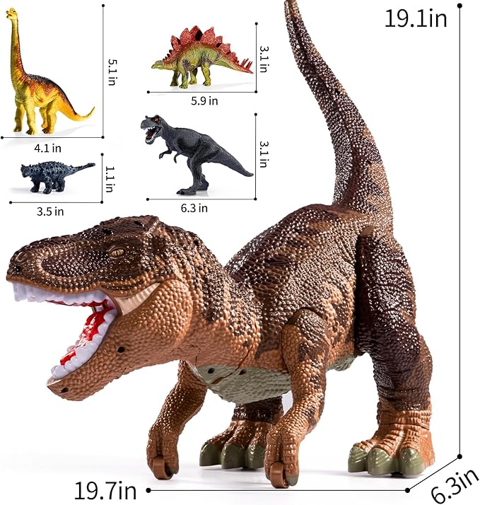 24" Large Dinosaur Toys for Kids 3-5, Big Dinosaur Tyrannosaurus rex Figure Toy with 10+ Dinosaurs Belly Storage, Gliding Wheels, Lights Sounds & Mist Spray – T-Rex that eats Toy for Boys Gift
