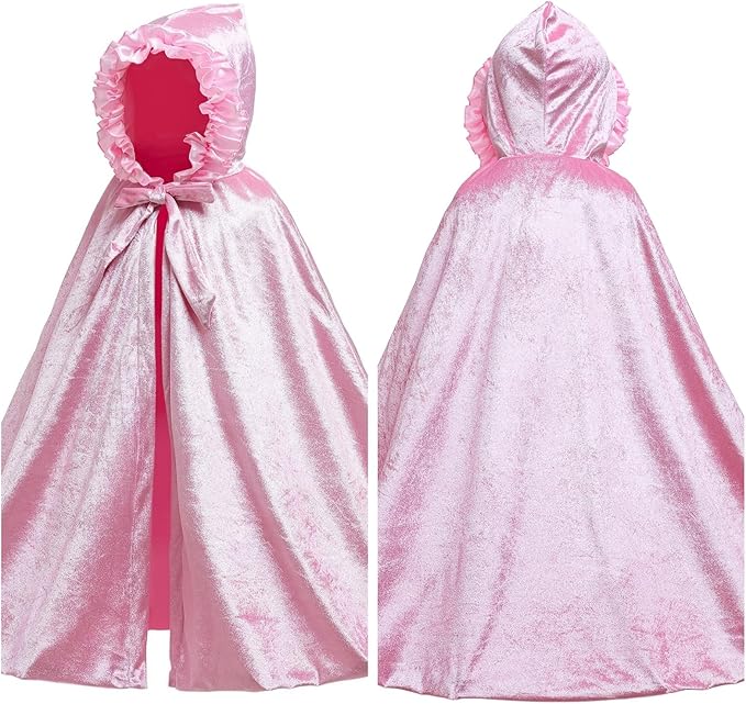 Newland Princess Costume for Girls - Princess Cape Long Hooded Velvet Cloak Princess Accessories Size M: 4-8Y/L: 8-12Y