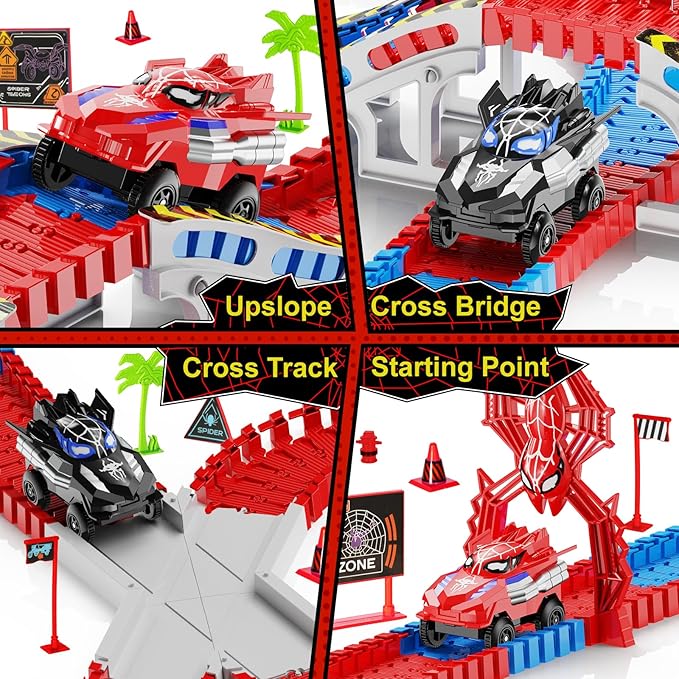 Spider Race Track Toy for Boys 4-6, Race Car Set with 2 Spider Cars, DIY Flexible Tracks Playset, Toddler STEM Building Toys for Girls, Birthday Gift for Kids Ages 3 4 5 6 7
