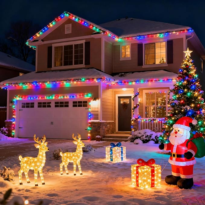 50FT C7 Multicolor Christmas Lights Outdoor, Vintage Christmas Light Green Wire with 55 Clear Multicolored Bulbs (5 Spare), Outdoor String Lights for Xmas Tree Home Yard Wedding Party Decorations